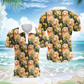 Golden Retriever Hund Polohemd – Lustiges Tropen Kurzarm Shirt für Herren Damen