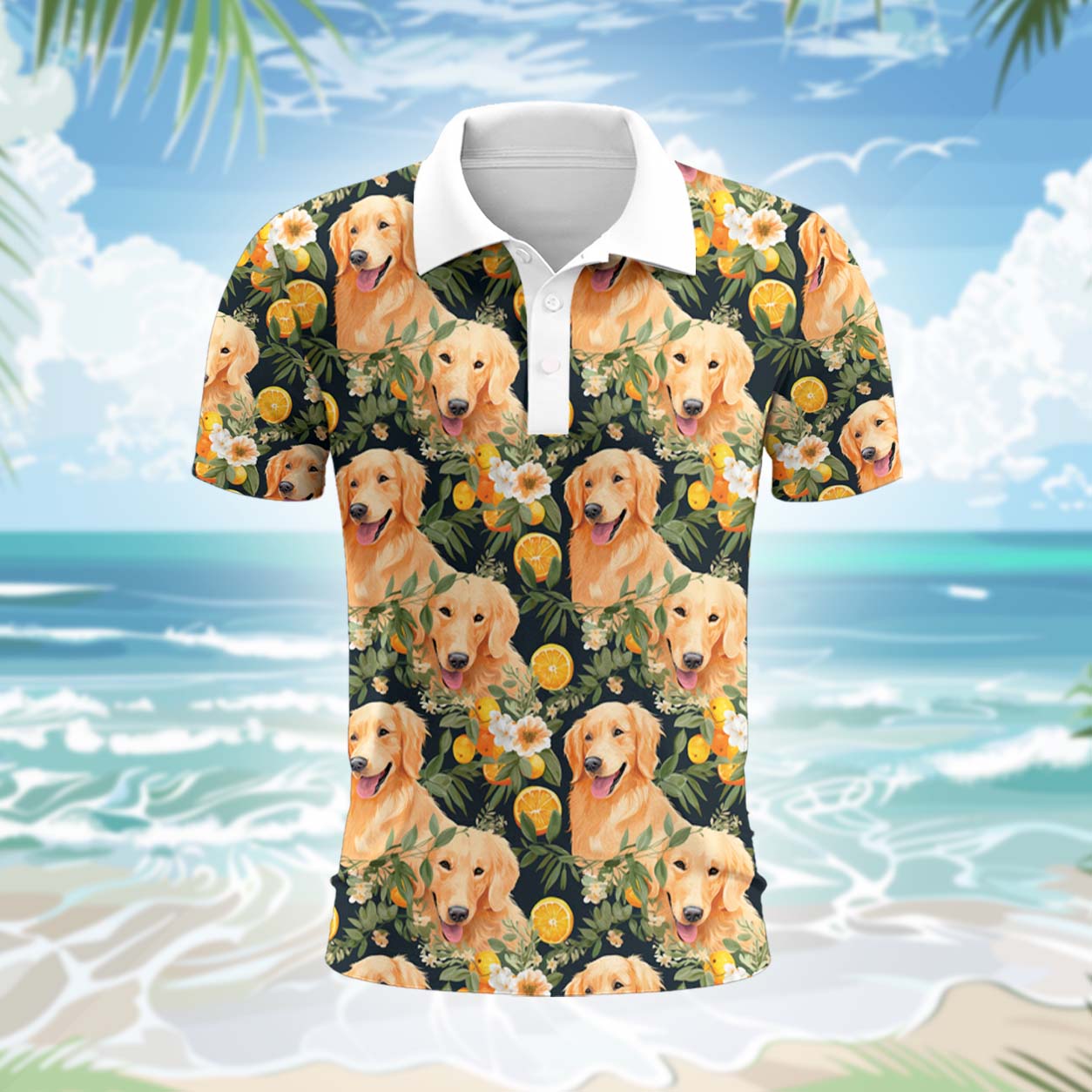 Golden Retriever Hund Polohemd - Lustiges Tropen Kurzarm Shirt für Herren Damen – Bild 2