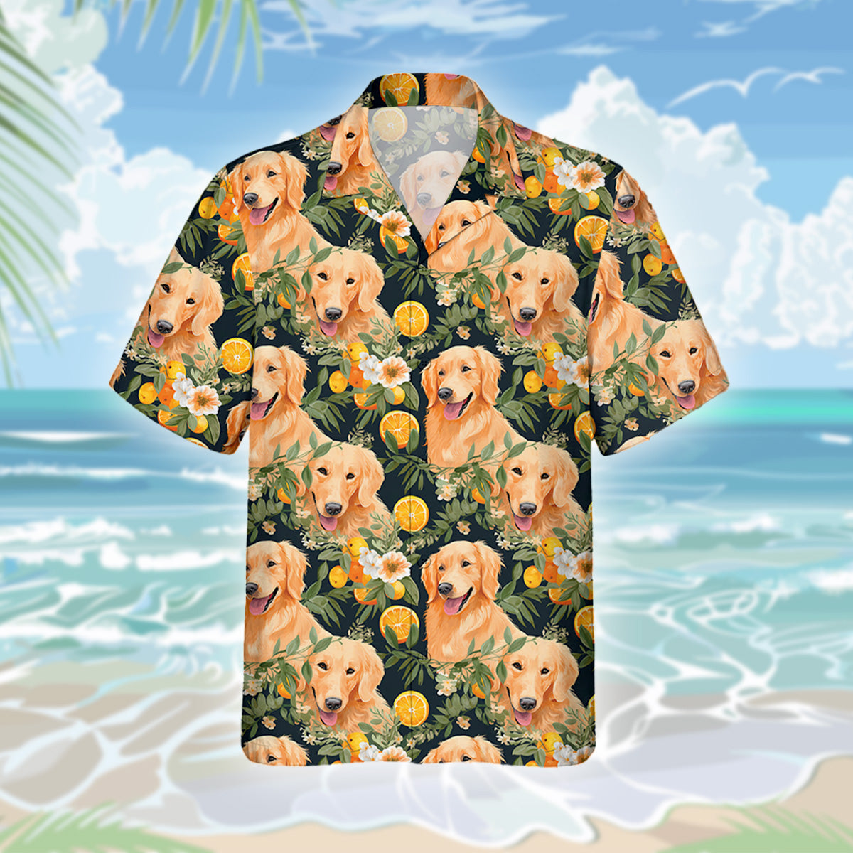 Golden Retriever Dog Hawaiihemd - Lustiges Tropen Blumen Kurzarm Strandhemd für Herren Damen – Bild 3