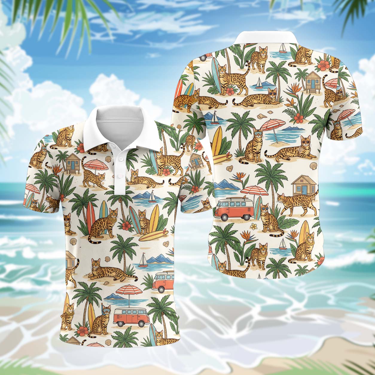 Bengal Katze Polohemd - Lustiges Tropen Kurzarm Shirt für Herren Damen