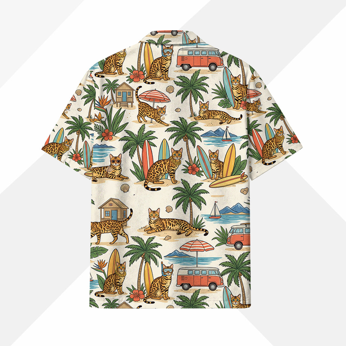 Bengal Katze Hawaiihemd - Lustiges Tropen Blumen Kurzarm Strandhemd für Herren Damen – Bild 4