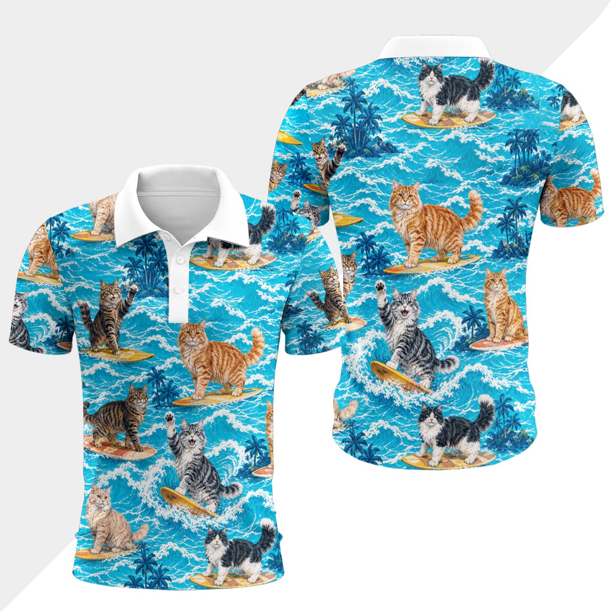 Maine Coon Katze Polohemd - Lustiges Tropen Kurzarm Shirt für Herren Damen – Bild 4