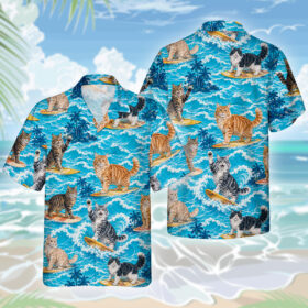 Maine Coon Katze Hawaiihemd – Lustiges Tropen Blumen Kurzarm Strandhemd für Herren Damen