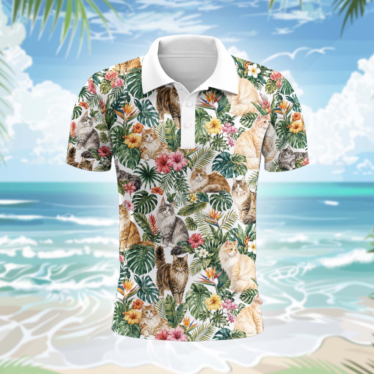 Norwegische Waldkatze Polohemd - Lustiges Tropen Kurzarm Shirt für Herren Damen – Bild 2