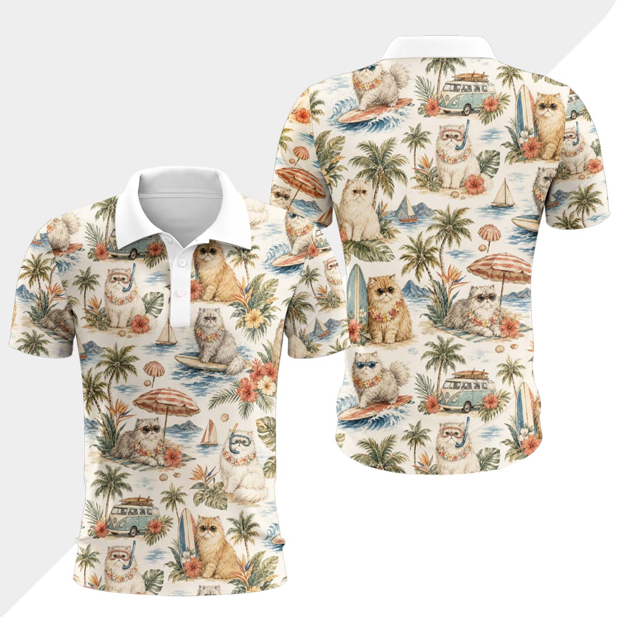 Perserkatze Polohemd - Lustiges Tropen Kurzarm Shirt für Herren Damen – Bild 4