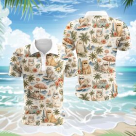 Perserkatze Polohemd – Lustiges Tropen Kurzarm Shirt für Herren Damen