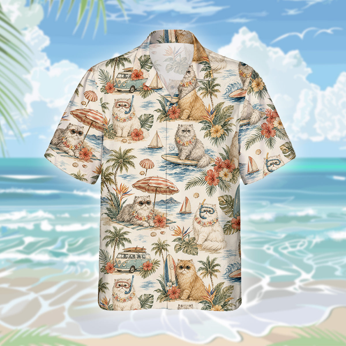 Perserkatze Hawaiihemd - Lustiges Tropen Blumen Kurzarm Strandhemd für Herren Damen – Bild 3