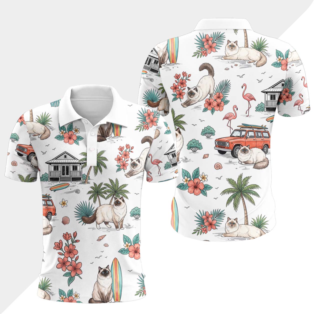 Ragdoll Katze Polohemd - Lustiges Tropen Kurzarm Shirt für Herren Damen – Bild 4