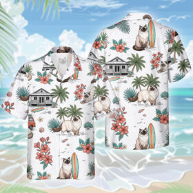 Ragdoll Katze Hawaiihemd – Lustiges Tropen Blumen Kurzarm Strandhemd für Herren Damen