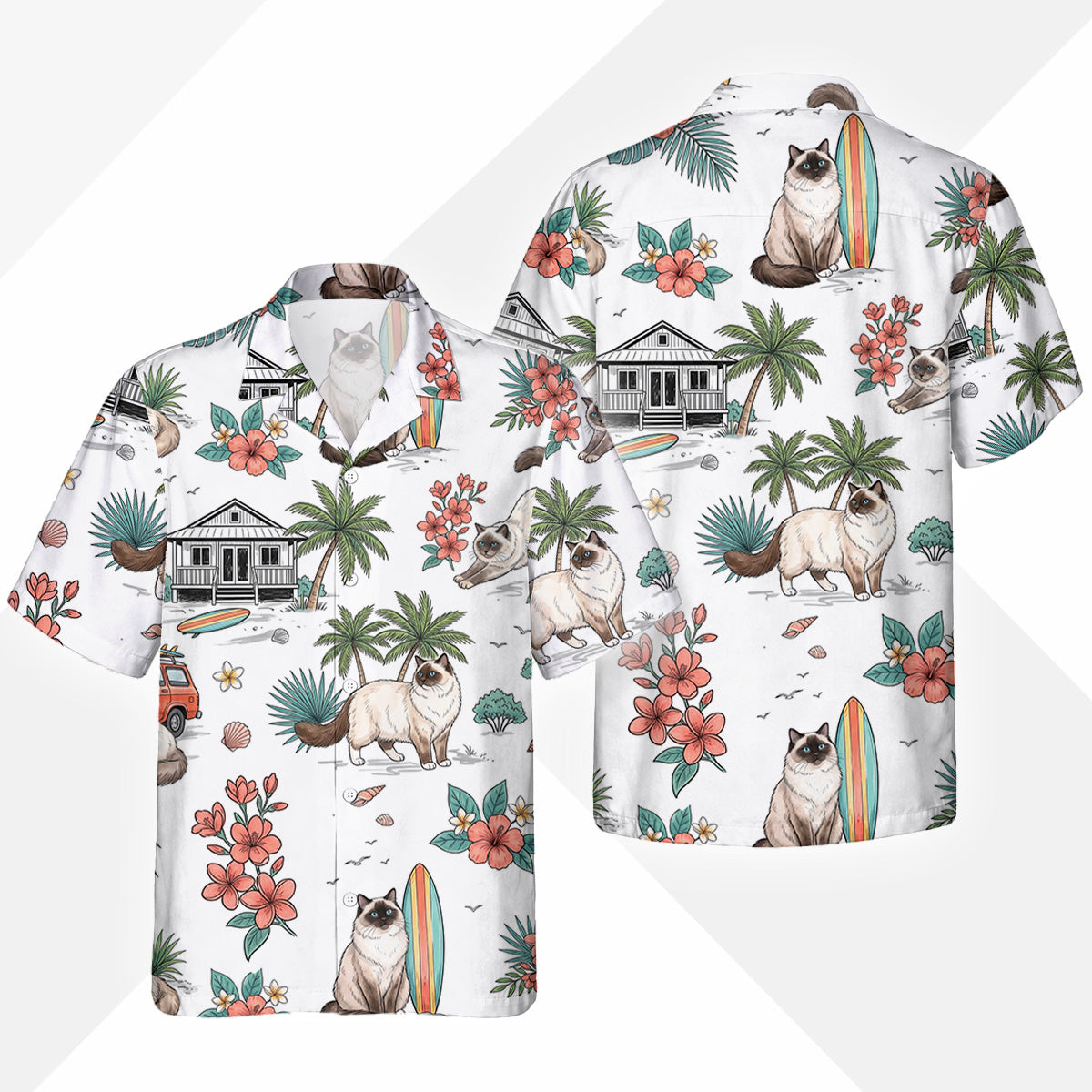 Ragdoll Katze Hawaiihemd - Lustiges Tropen Blumen Kurzarm Strandhemd für Herren Damen – Bild 2