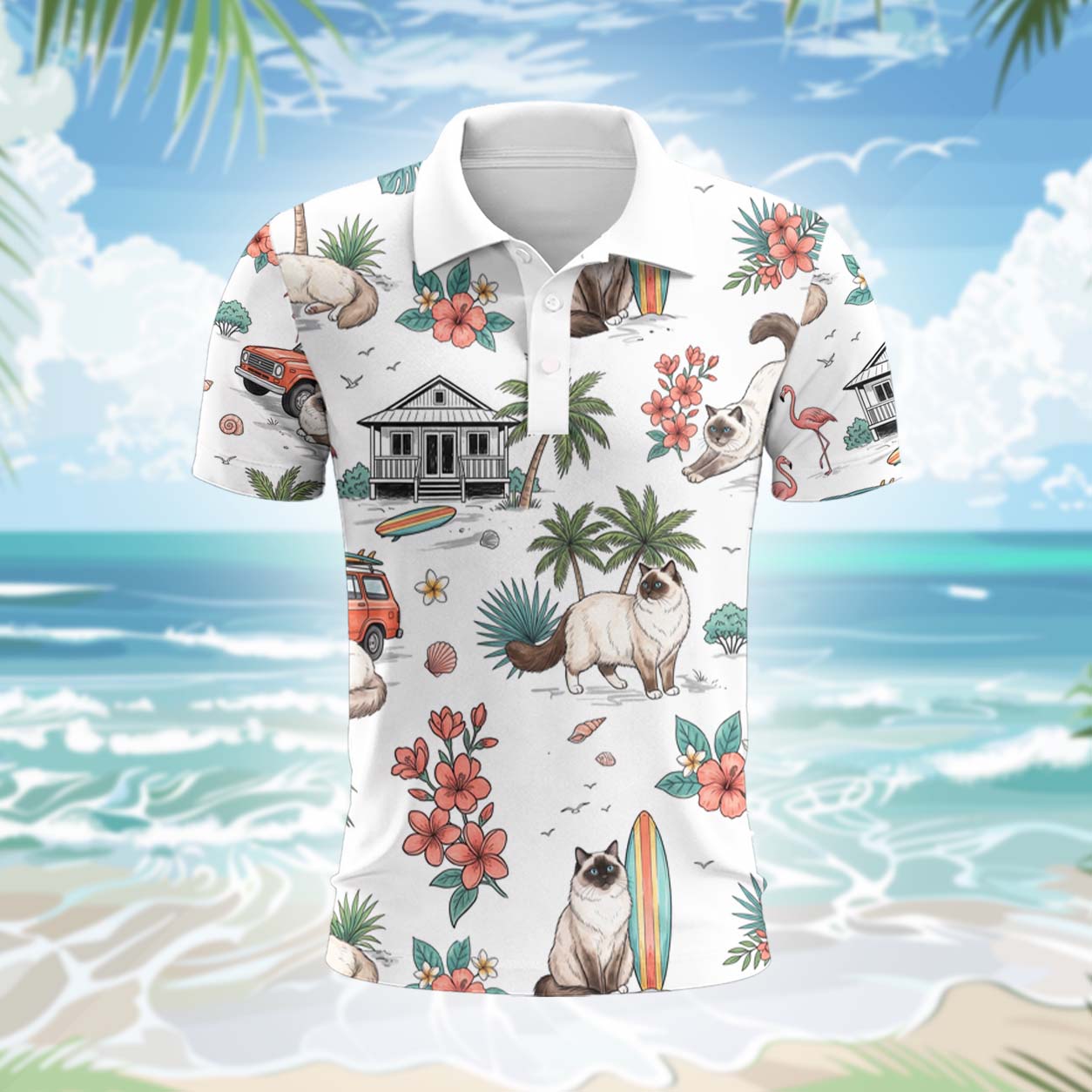 Ragdoll Katze Polohemd - Lustiges Tropen Kurzarm Shirt für Herren Damen – Bild 2