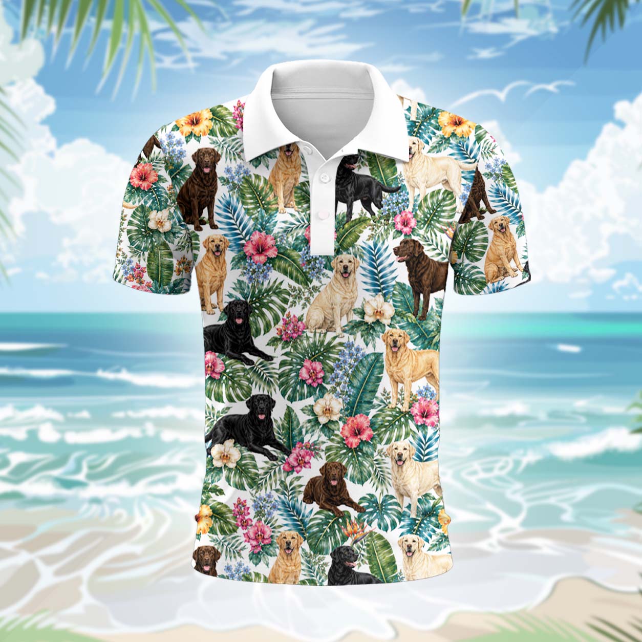 Labrador Retriever Hund Polohemd - Lustiges Tropen Kurzarm Shirt für Herren Damen – Bild 2