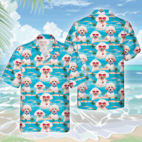 Pudel Dog Hawaiihemd – Lustiges Tropen Blumen Kurzarm Strandhemd für Herren Damen