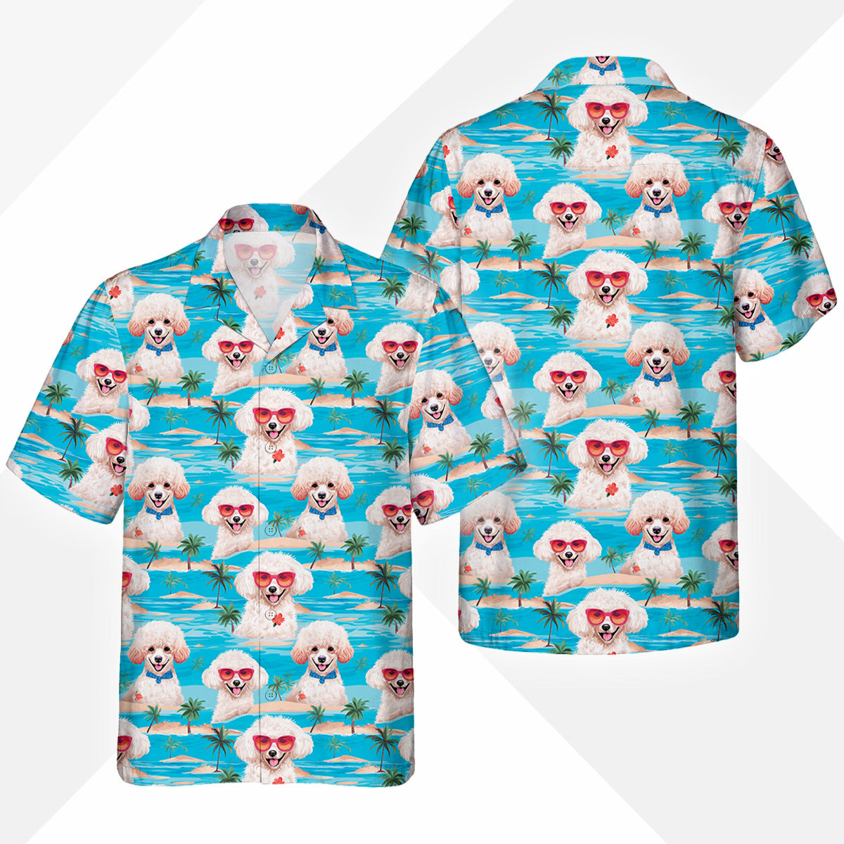 Pudel Dog Hawaiihemd - Lustiges Tropen Blumen Kurzarm Strandhemd für Herren Damen – Bild 2