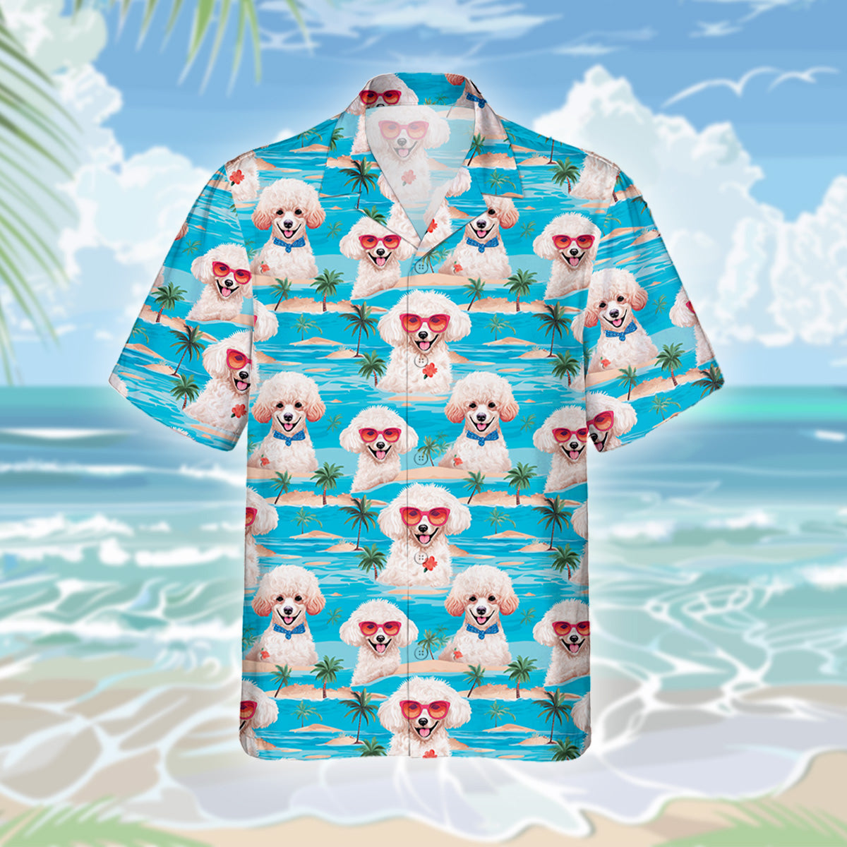 Pudel Dog Hawaiihemd - Lustiges Tropen Blumen Kurzarm Strandhemd für Herren Damen – Bild 3