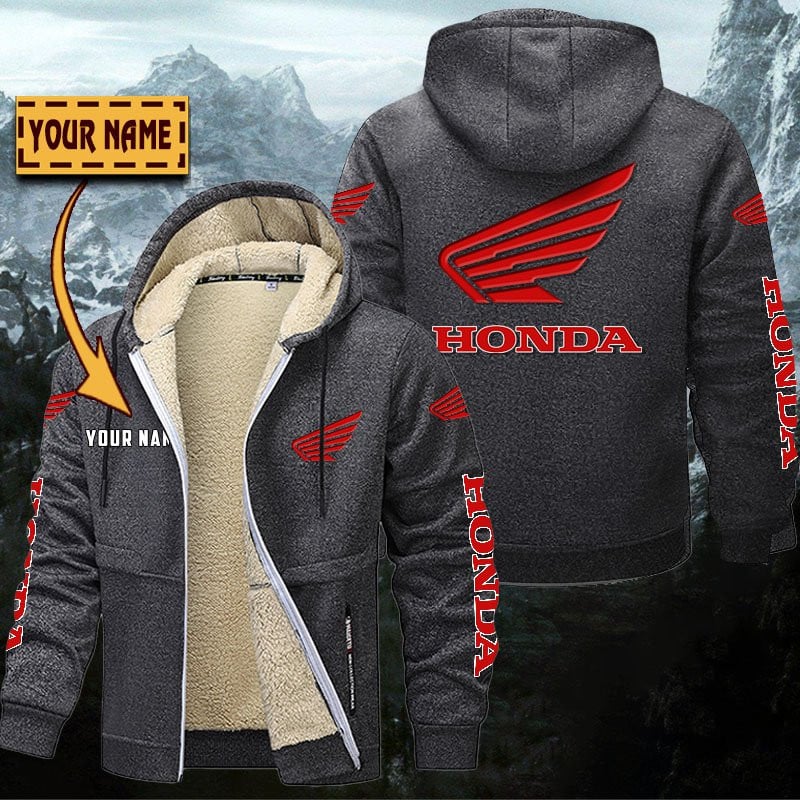 Honda Motorcycle Hoodie Zip Velvet Coat Gefütterte Kapuzenjacke – Bild 5