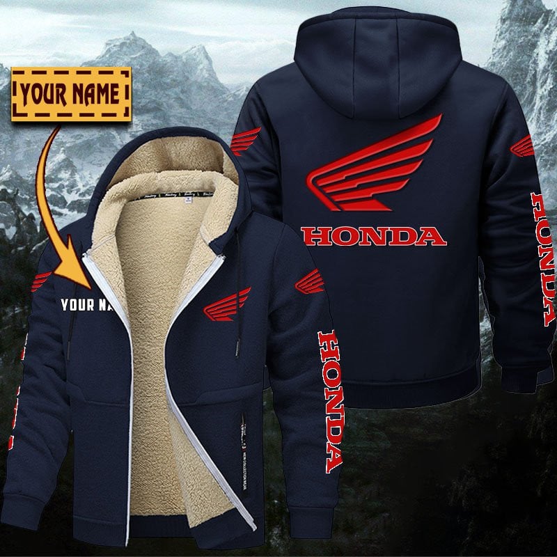 Honda Motorcycle Hoodie Zip Velvet Coat Gefütterte Kapuzenjacke – Bild 7