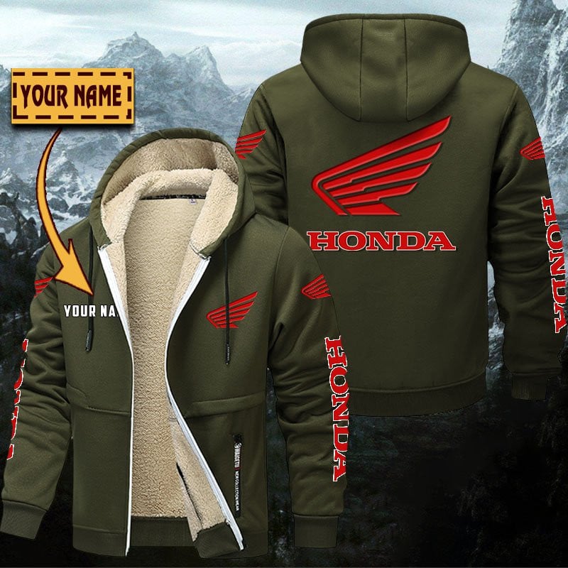 Honda Motorcycle Hoodie Zip Velvet Coat Gefütterte Kapuzenjacke – Bild 3